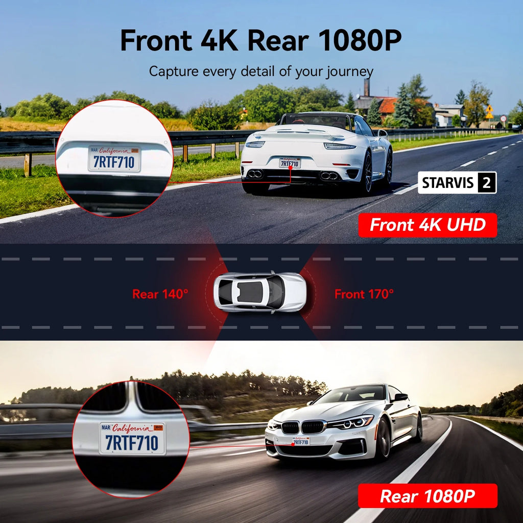Touch Screen Dash Cam Front and Rear, 4K Dash Camera with STARVIS 2 Sensor, Free 128GB Card, Car Camera with Wifi GPS, Voice Control, Wdr,5.8Ghz Wifi, 24H Parking Mode, Night Vision