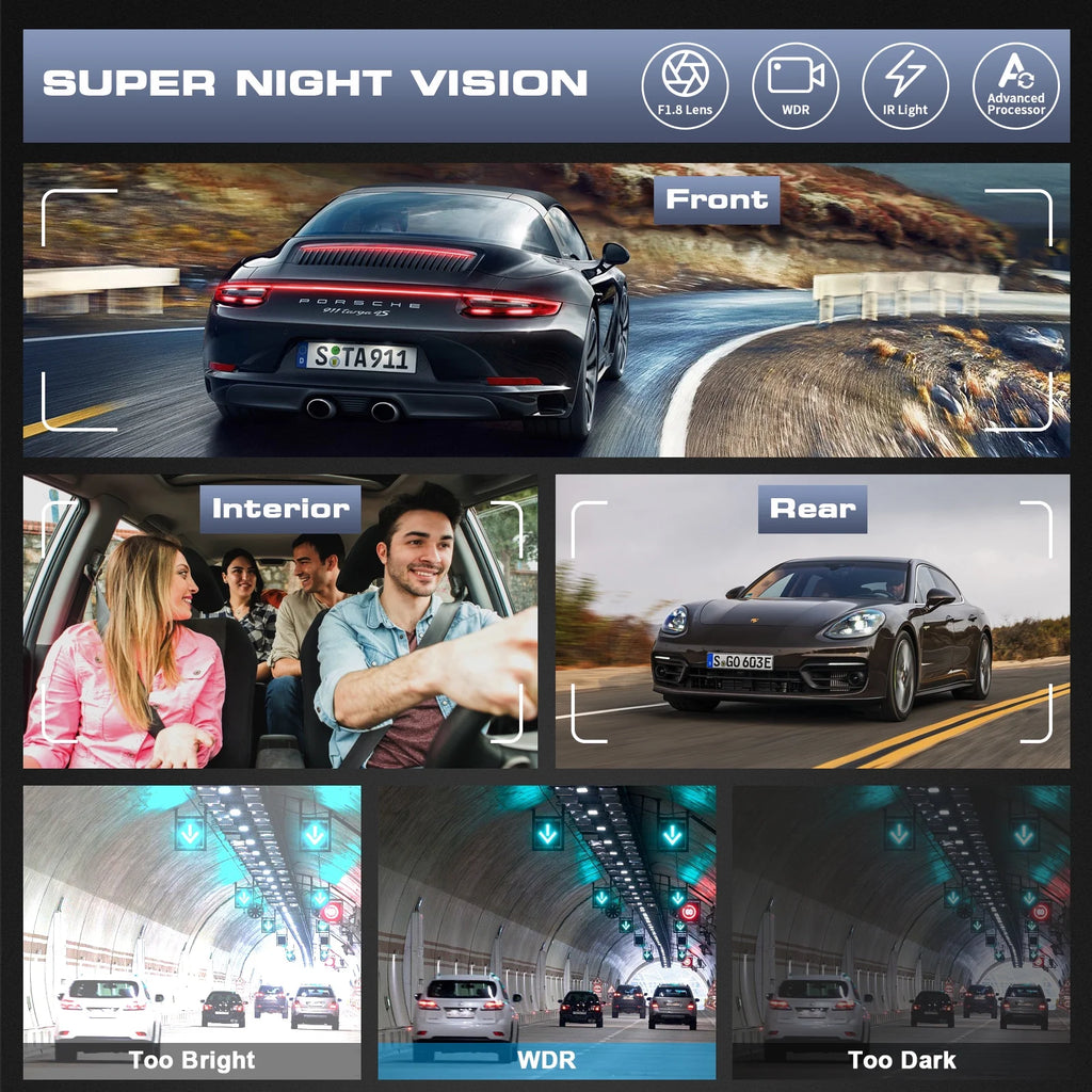 3 Channel Dash Cam Front and Rear, 4K/2.5K + 1080P Premium Car Camera for Cars with Wi-Fi GPS, Night Vision, 3.16" IPS Touchscreen, 24H Parking Mode, WDR, Type-C, 64GB SD Card Included